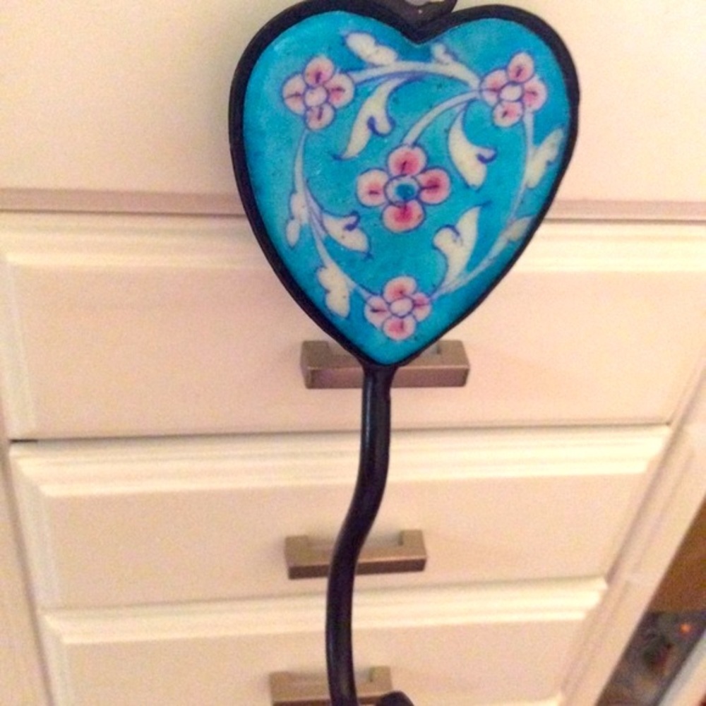 Tile closet hook NWT world market India artisan Vtg Heart shape